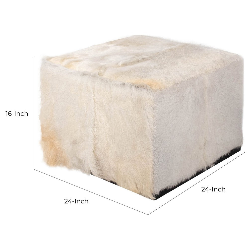 Matty Modern Square Ottoman | Macadamia Goat Leather | Solid Teak Frame 24"