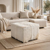 Matty Modern Square Ottoman | Macadamia Goat Leather | Solid Teak Frame 24"