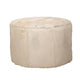 Matty Large Round Ottoman | Macadamia Goat Leather | Solid Teak Frame 24"