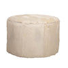 Matty Large Round Ottoman | Macadamia Goat Leather | Solid Teak Frame 24"