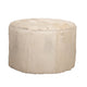 Matty Large Round Ottoman | Macadamia Goat Leather | Solid Teak Frame 24"