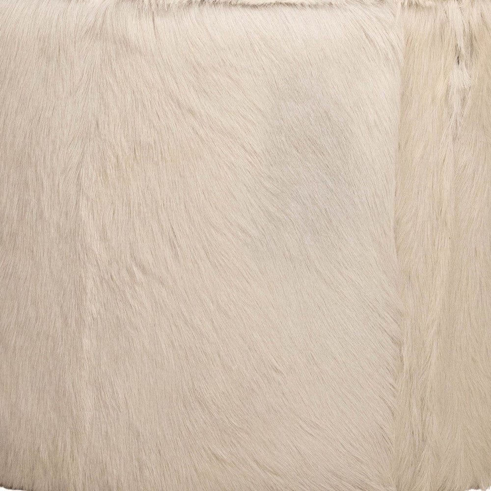 Matty Large Round Ottoman | Macadamia Goat Leather | Solid Teak Frame 24"