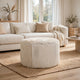 Matty Large Round Ottoman | Macadamia Goat Leather | Solid Teak Frame 24"