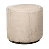 Matty Small Round Ottoman | Macadamia Goat Leather | Solid Teak Frame 18"