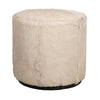 Matty Small Round Ottoman | Macadamia Goat Leather | Solid Teak Frame 18"