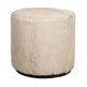 Matty Small Round Ottoman | Macadamia Goat Leather | Solid Teak Frame 18"