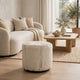 Matty Small Round Ottoman | Macadamia Goat Leather | Solid Teak Frame 18"