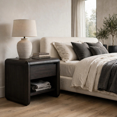 Zanny Nightst& with Drawer & Shelf | Jaguar Black Acacia Wood