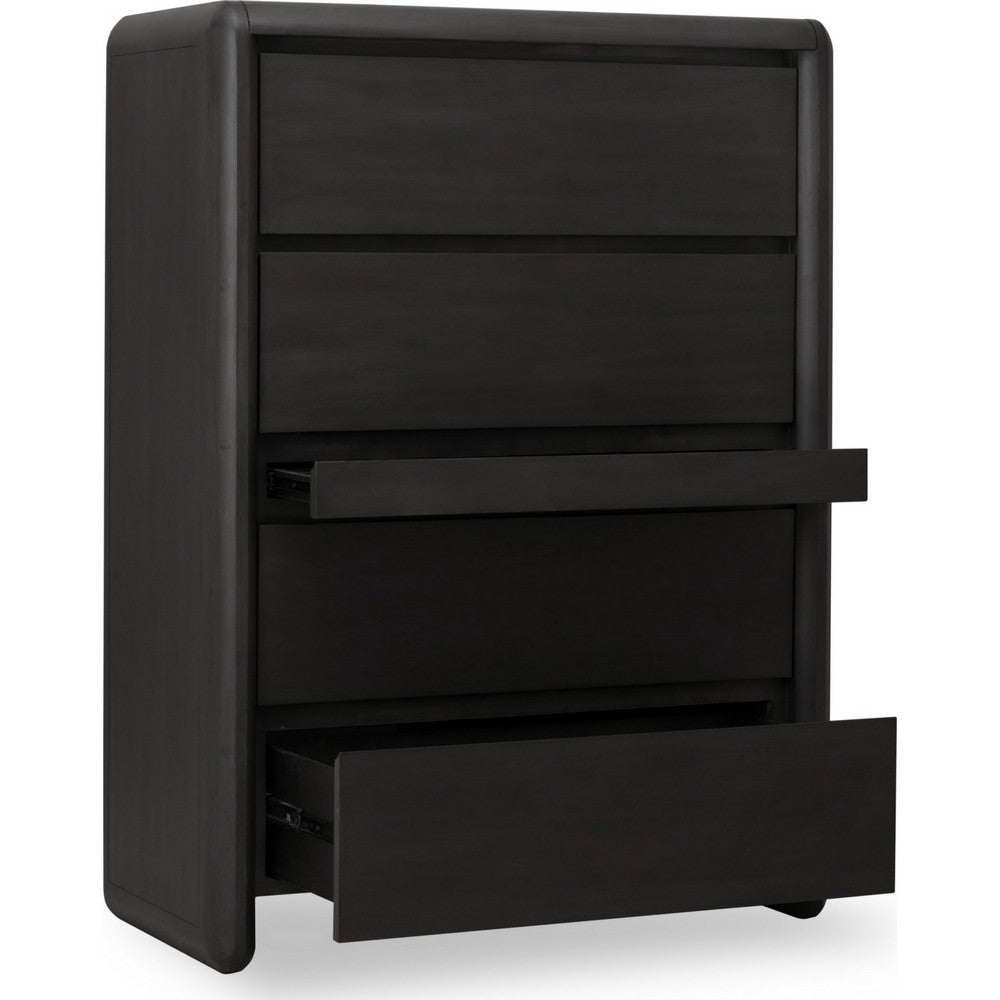 Zanny Tall Dresser Chest with 5 Drawers | Jewelry Tray| Black Acacia Wood
