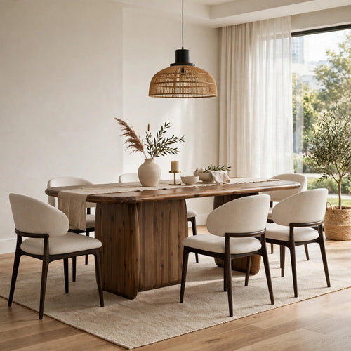 Zanny Rectangular Dining Table | Dual Pedestal Base | Impala Acacia Wood 84"
