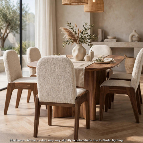 Zanny Curved Dining Chair in Chinchilla Chenille | Impala Acacia Wood