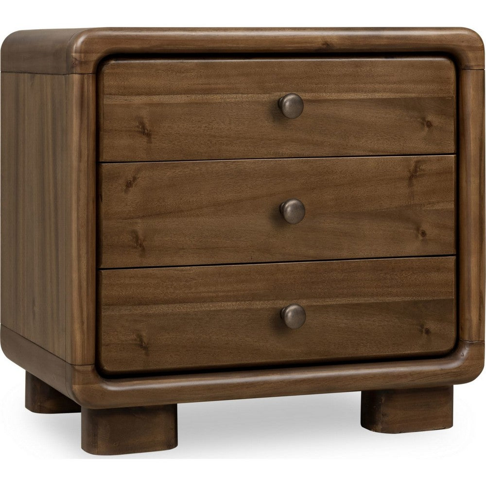 June Nightst& with 3 Drawers | Rounded Frame | Impala Acacia Wood