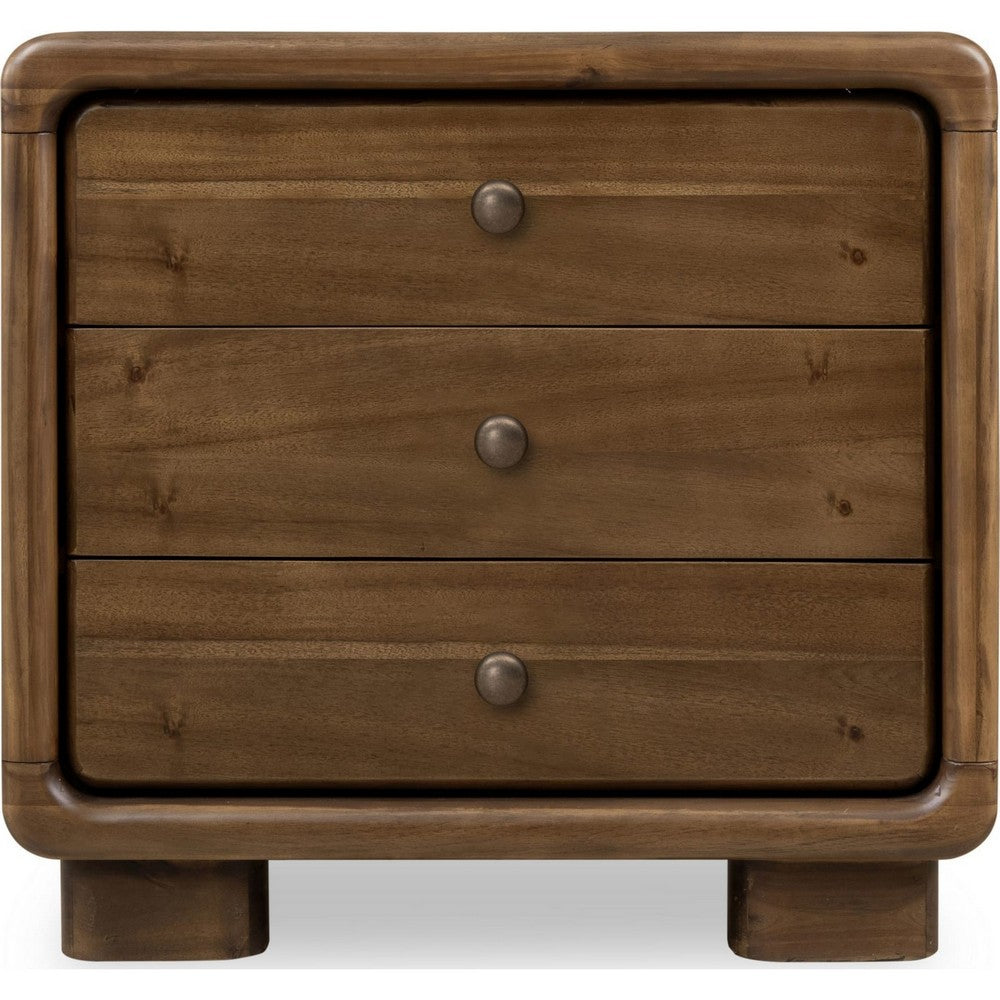 June Nightst& with 3 Drawers | Rounded Frame | Impala Acacia Wood