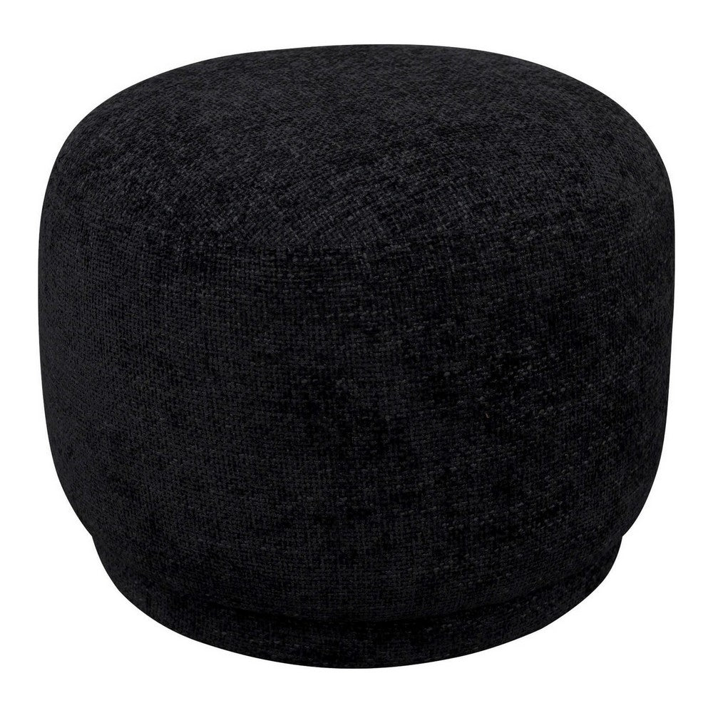 June Accent Round Ottoman | Compact Design | Black Chenille Fabric 20"