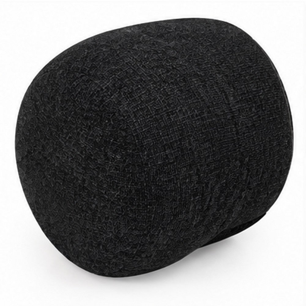 June Accent Round Ottoman | Compact Design | Black Chenille Fabric 20"
