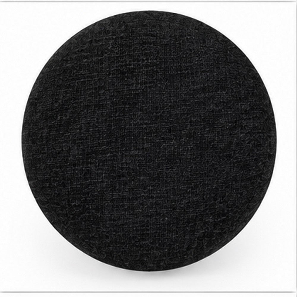 June Accent Round Ottoman | Compact Design | Black Chenille Fabric 20"