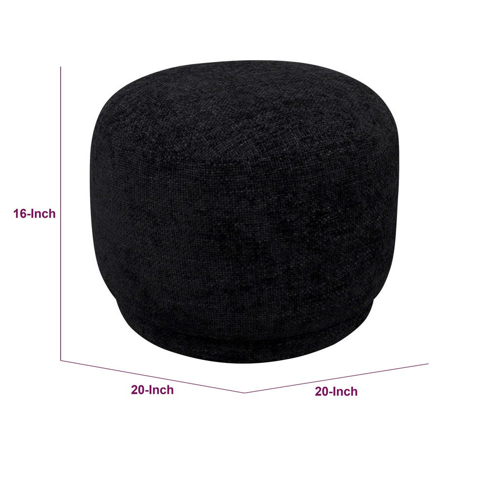 June Accent Round Ottoman | Compact Design | Black Chenille Fabric 20"