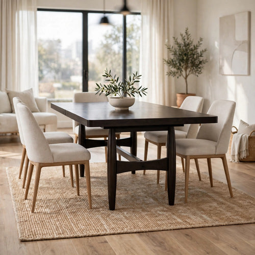Kevin Extendable Dining Table with Tapered Legs | Brown Rubberwood 90"