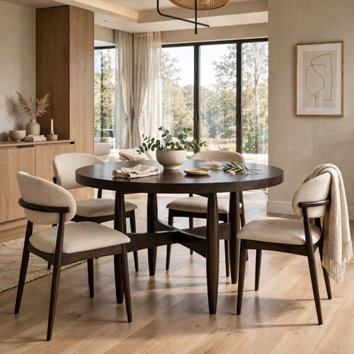 Kevin Round Dining Table with Tapered Legs | Minx Brown Rubberwood 48"