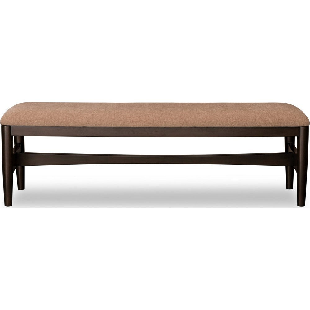 Kevin Dining Bench with Porcini Chenille Fabric | Minx Brown Wood 60"