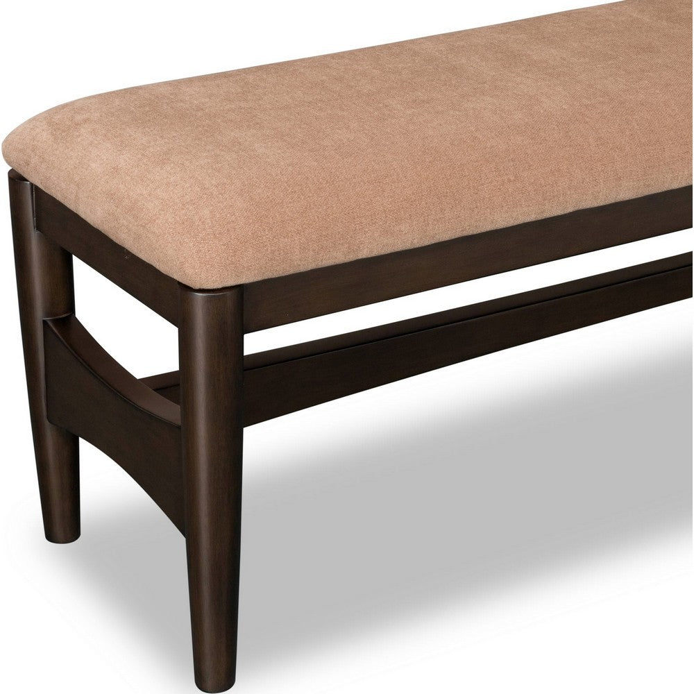 Kevin Dining Bench with Porcini Chenille Fabric | Minx Brown Wood 60"