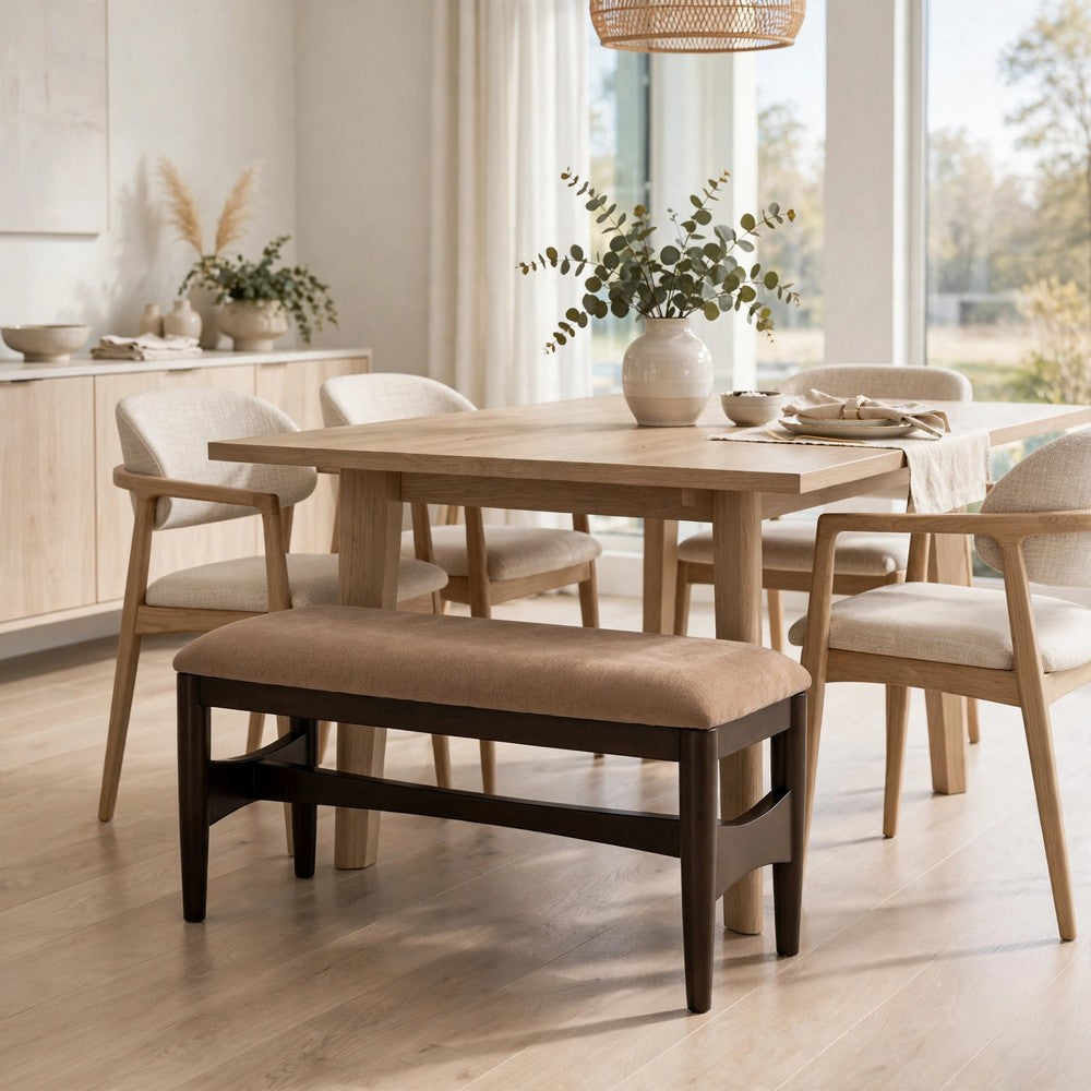 Kevin Dining Bench with Porcini Chenille Fabric | Minx Brown Wood 60"