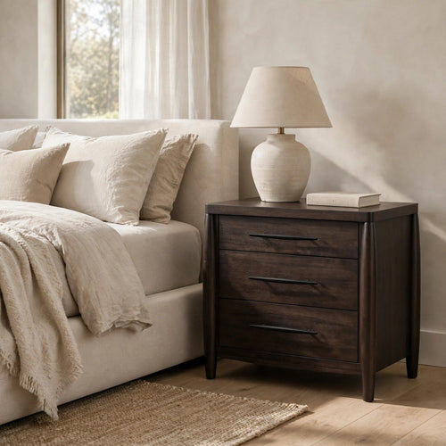 Kevin Nightst& with 3 Drawers | Cord Management | Minx Acacia Wood