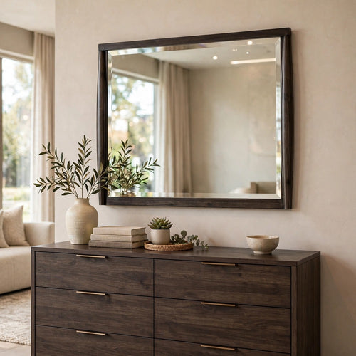 Kevin Wall or Dresser Mirror with Beveled Glass | Minx Brown Rubberwood 36x42