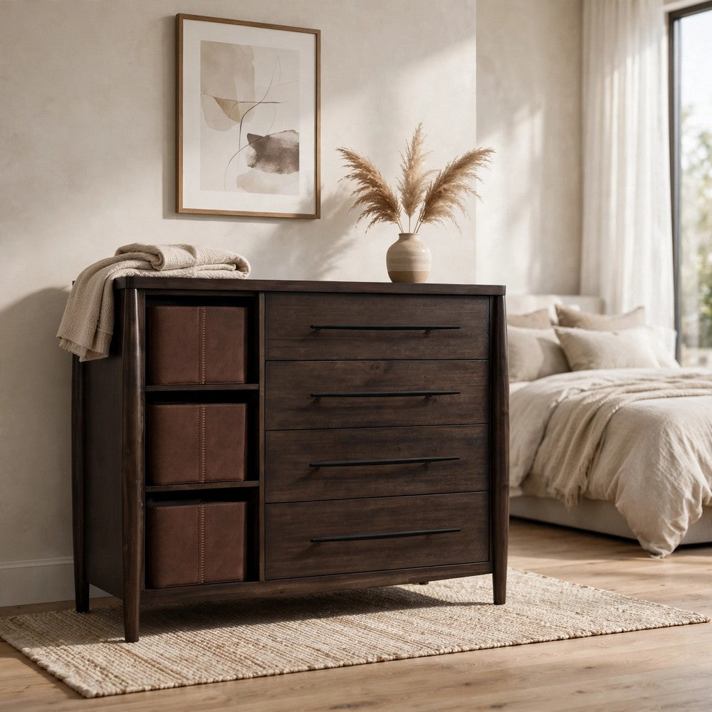 Kevin Sweater Chest | 4 Drawers | 3 Faux Leather Bins | Minx Wood 50"