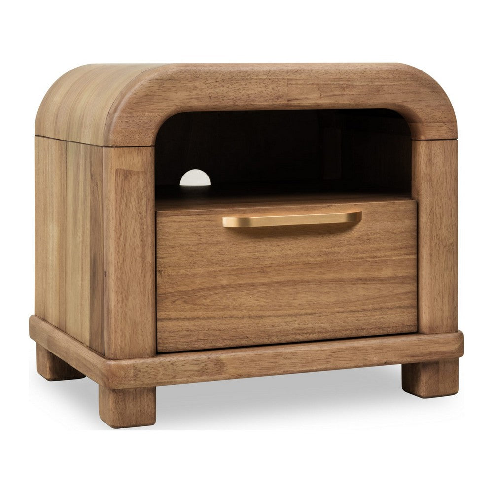 Kiana Nightst& with Drawer & Open Shelf | Brown Acacia Wood