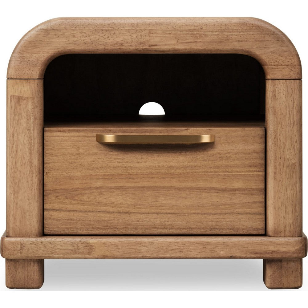 Kiana Nightst& with Drawer & Open Shelf | Brown Acacia Wood