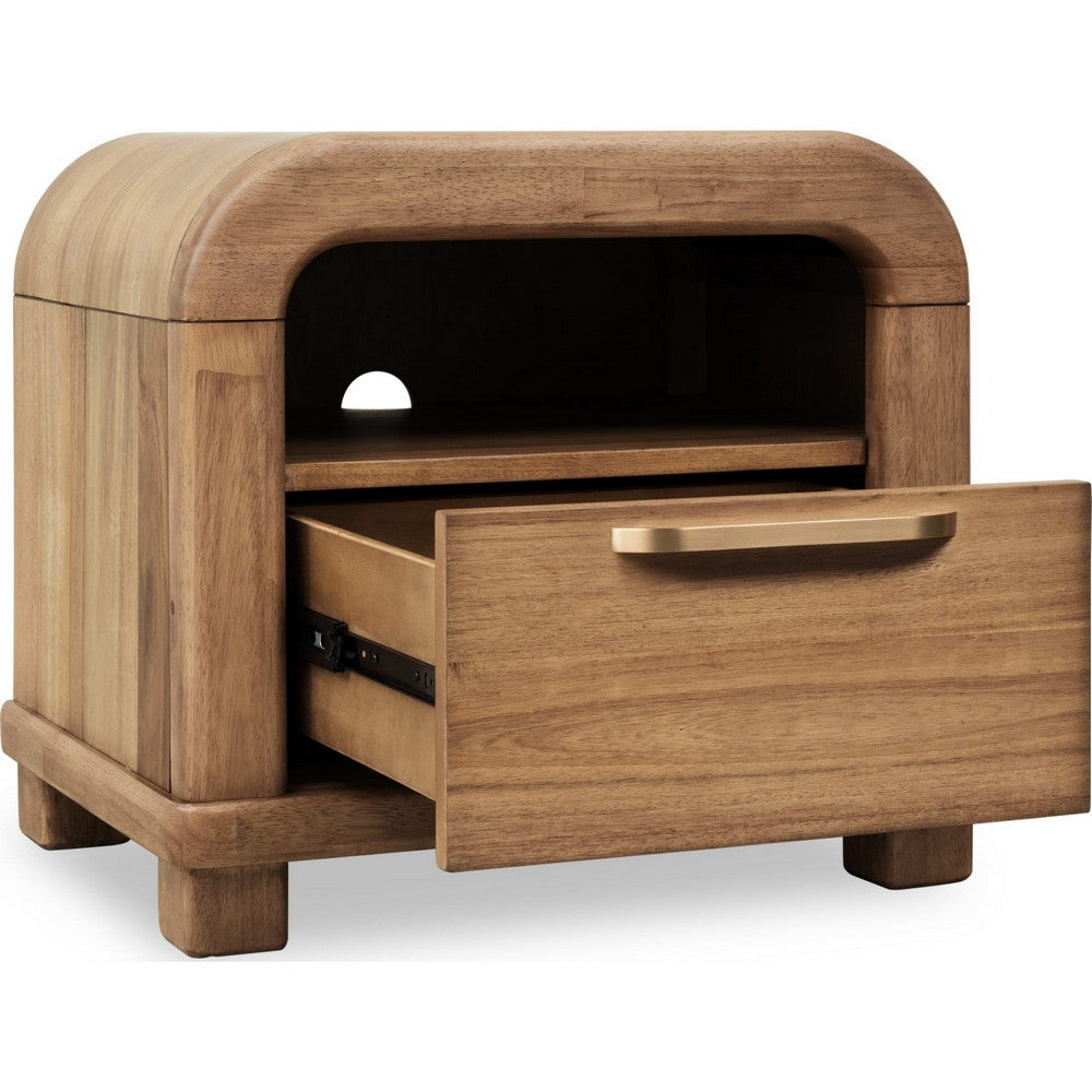 Kiana Nightst& with Drawer & Open Shelf | Brown Acacia Wood