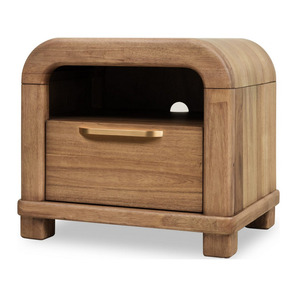 Kiana Nightst& with Drawer & Open Shelf | Brown Acacia Wood