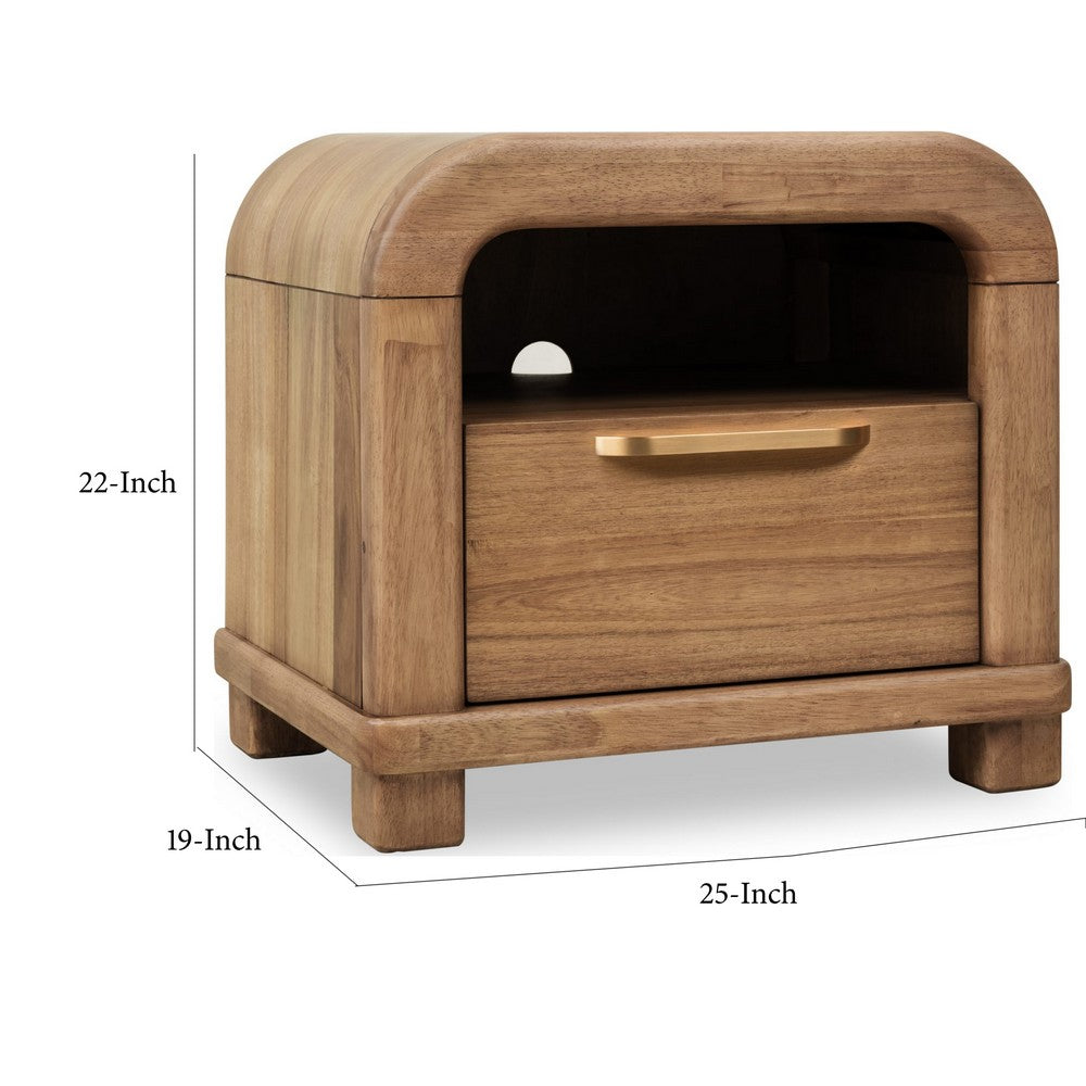 Kiana Nightst& with Drawer & Open Shelf | Brown Acacia Wood