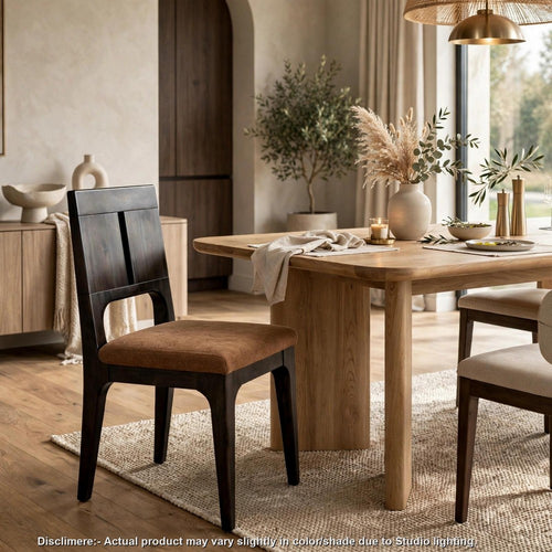 Rissa Dining Chair with Slit Back | Brown Sheepskin Fabric | Jaguar Wood