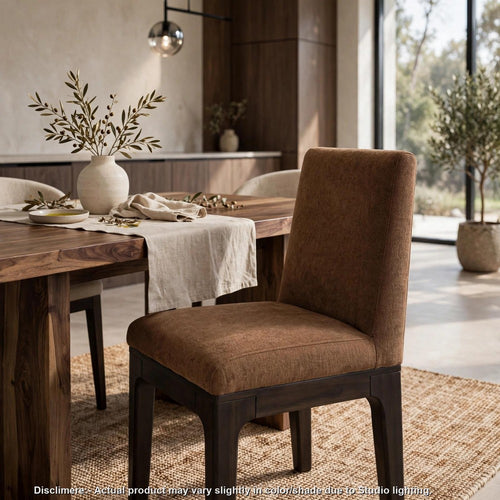 Rissa Dining Chair | Pineapple Brown Chenille Fabric | Acacia Wood