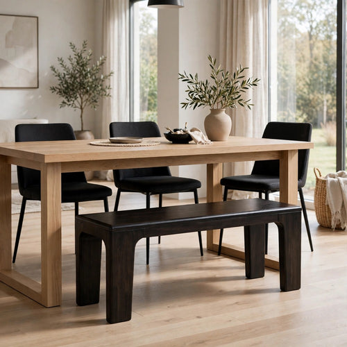 Rissa Dining Bench with Squared Legs | Jaguar Black Solid Acacia Wood 52"