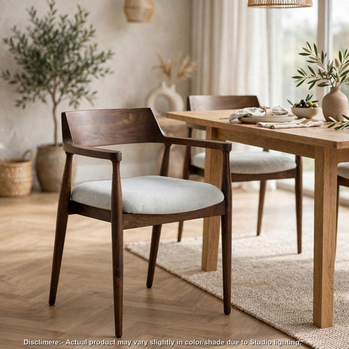 Amery Dining Armchair with Linen Fabric Seat | Honey Date Mango Wood