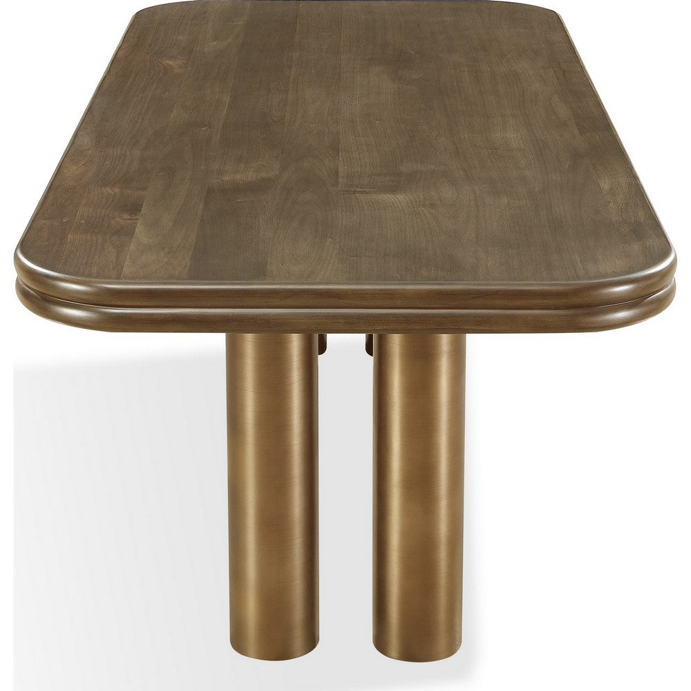 Marco Modern Dining Table with Brushed Golden Steel Legs | Walnut Wood 87"