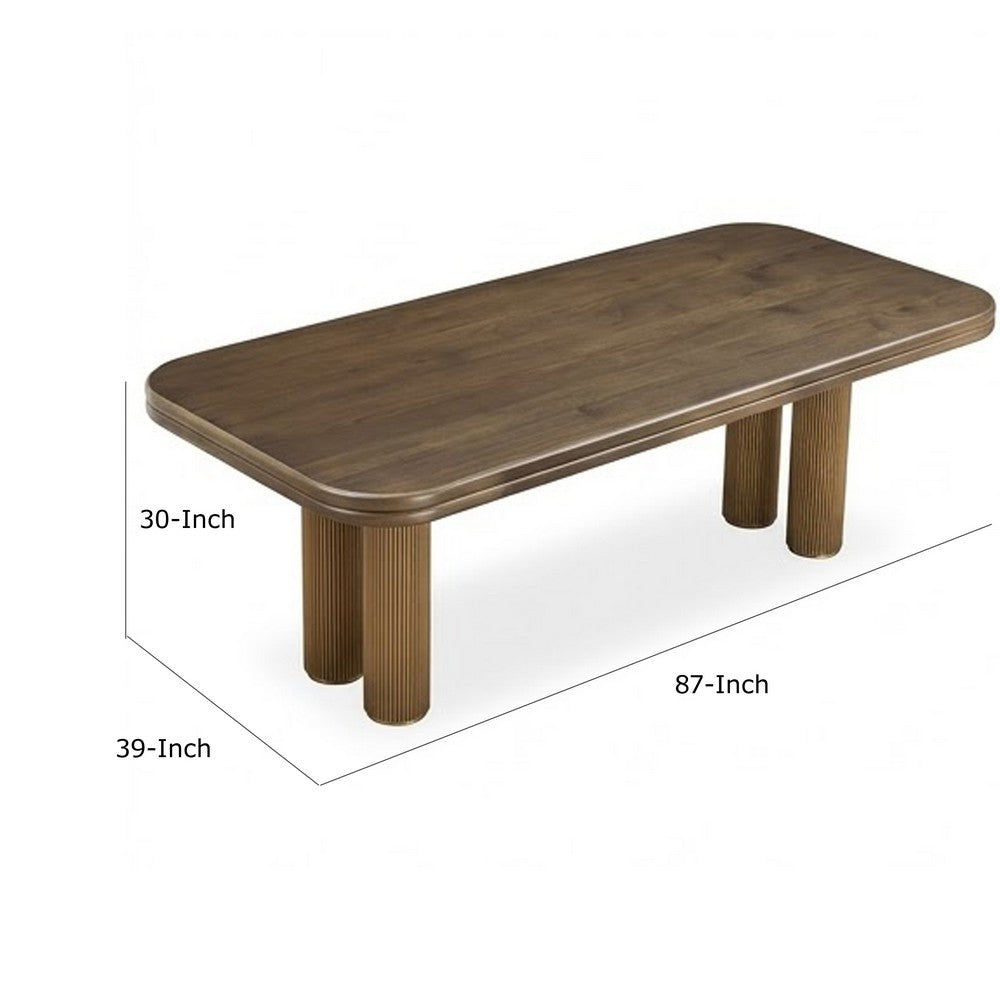 Marco Modern Dining Table with Brushed Golden Steel Legs | Walnut Wood 87"