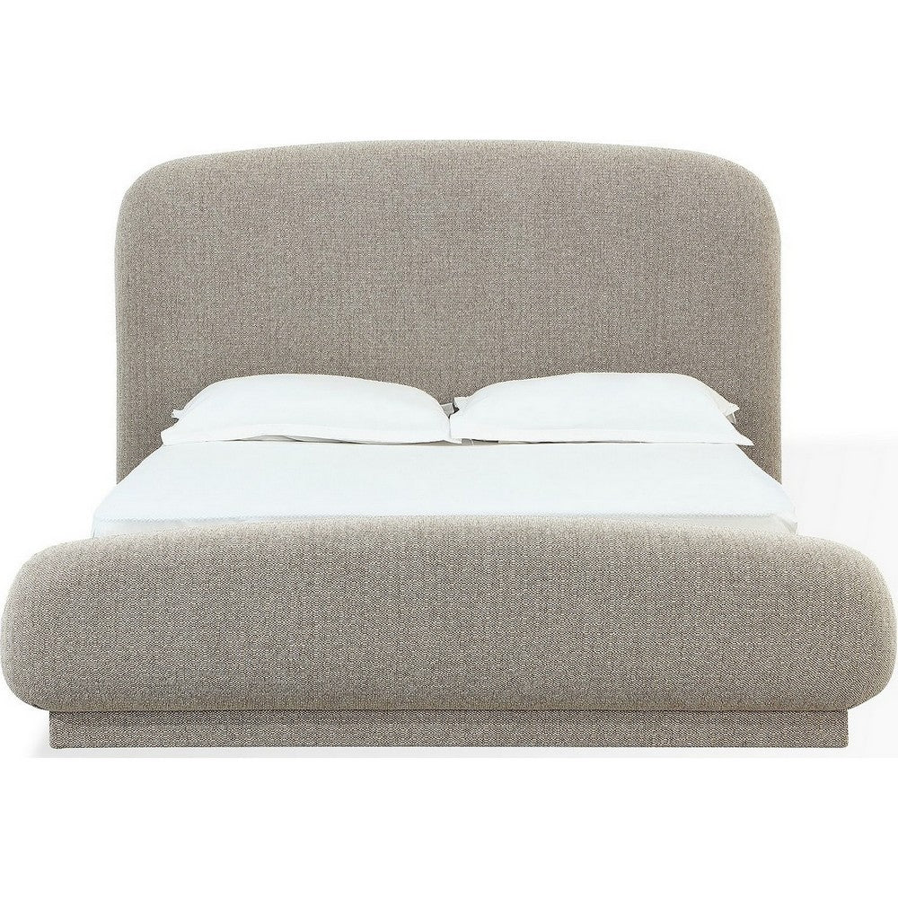Terry Queen-Size Platform Bed | Hyena Brown Wood | Tan Chenille Fabric