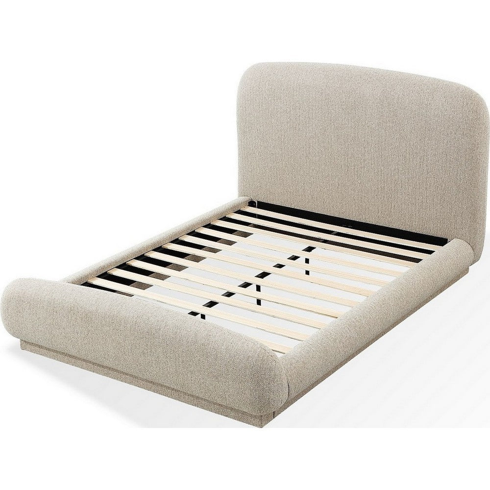Terry Queen-Size Platform Bed | Hyena Brown Wood | Tan Chenille Fabric