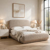 Terry Queen-Size Platform Bed | Hyena Brown Wood | Tan Chenille Fabric