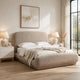 Terry Queen-Size Platform Bed | Hyena Brown Wood | Tan Chenille Fabric