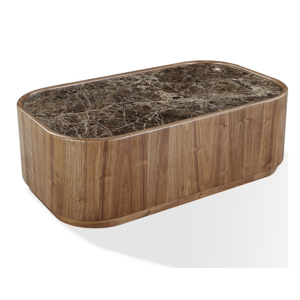 Tuba Coffee Table with Casters | Natural Marble Top | Brown Wood 48"