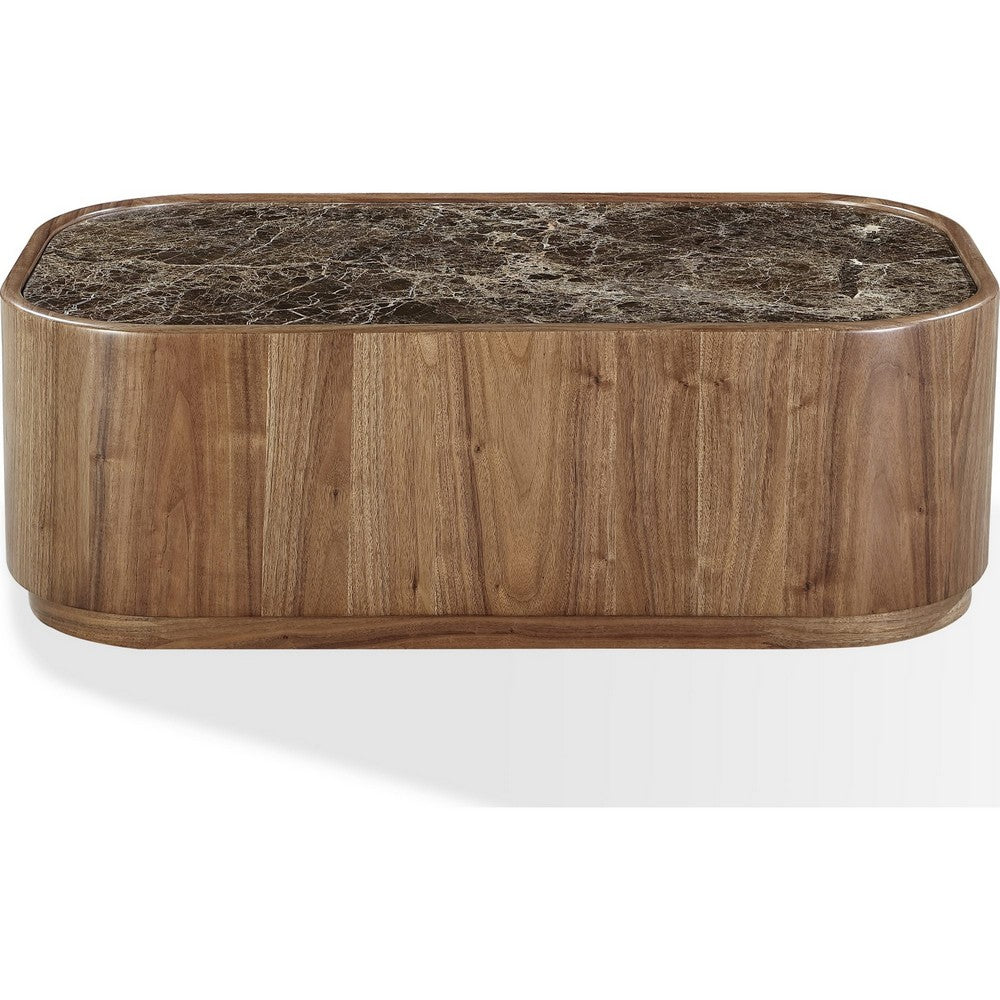 Tuba Coffee Table with Casters | Natural Marble Top | Brown Wood 48"