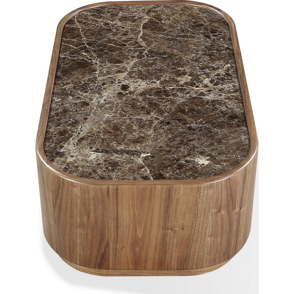 Tuba Coffee Table with Casters | Natural Marble Top | Brown Wood 48"