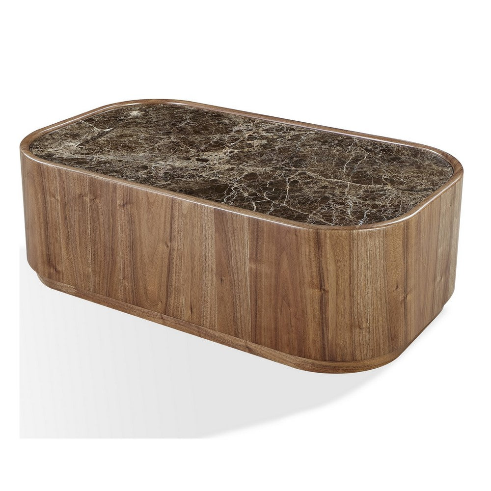 Tuba Coffee Table with Casters | Natural Marble Top | Brown Wood 48"