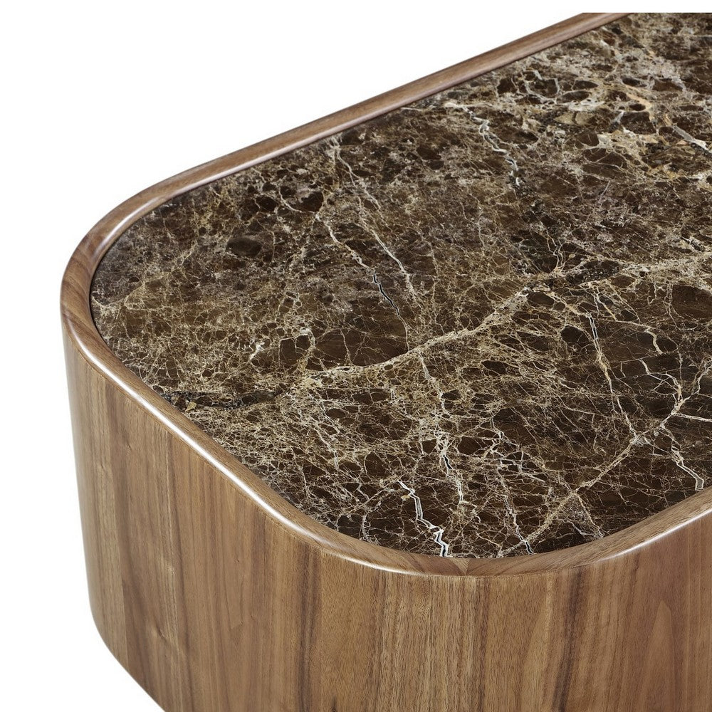 Tuba Coffee Table with Casters | Natural Marble Top | Brown Wood 48"
