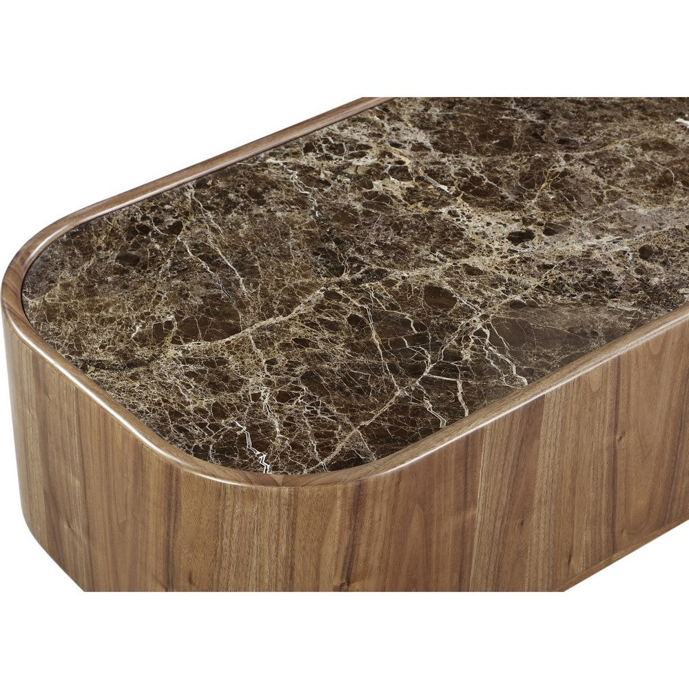 Tuba Coffee Table with Casters | Natural Marble Top | Brown Wood 48"